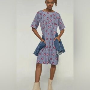 NWT Anthropologie Carleen Floral Tunic Dress Medium HTF Blue White Pockets
